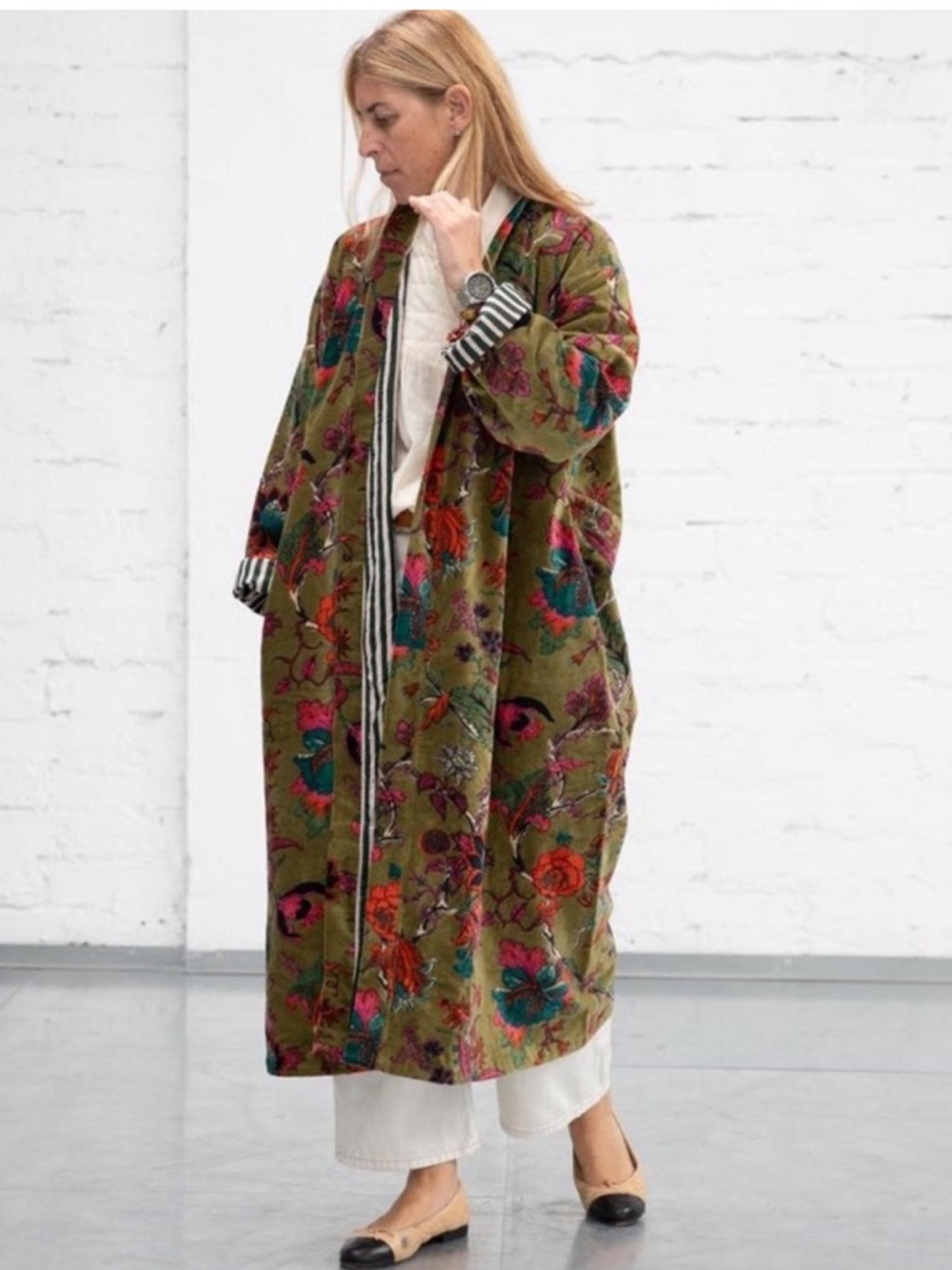 Boho Floral Long Duster Coat in Warm Rust Tones - Picture 2 of 3